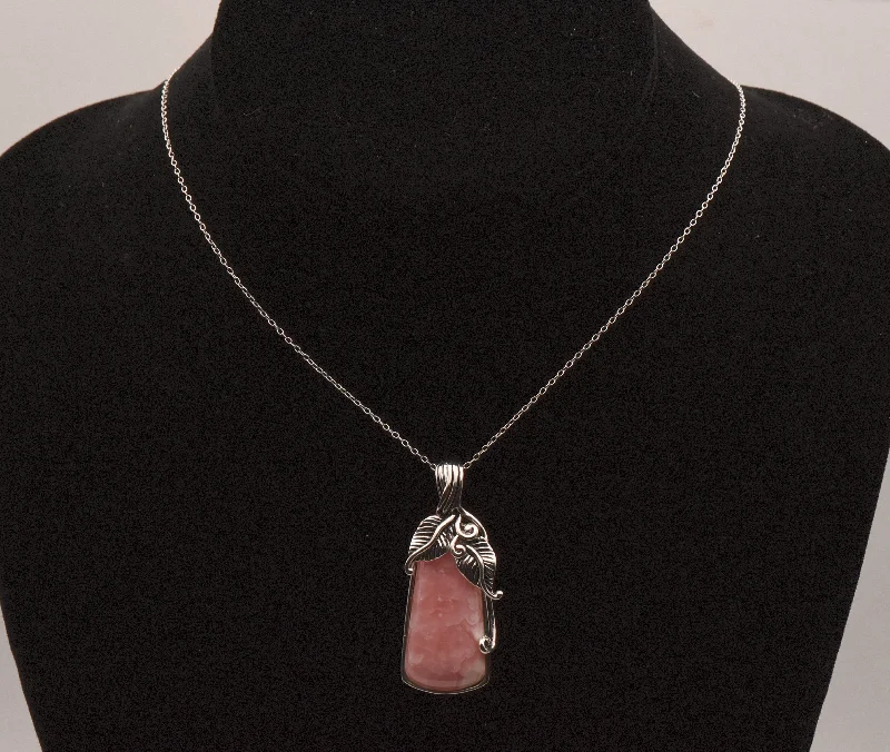 handcrafted necklaces for women -charm pendant necklaces for women -Vintage Rhodochrosite Sterling Silver Pendant on Sterling Silver Chain Necklace