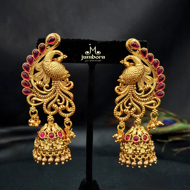 women’s gold drop earrings -elegant pendant necklaces for women -Long Peacock Kemp Jhumka Earring