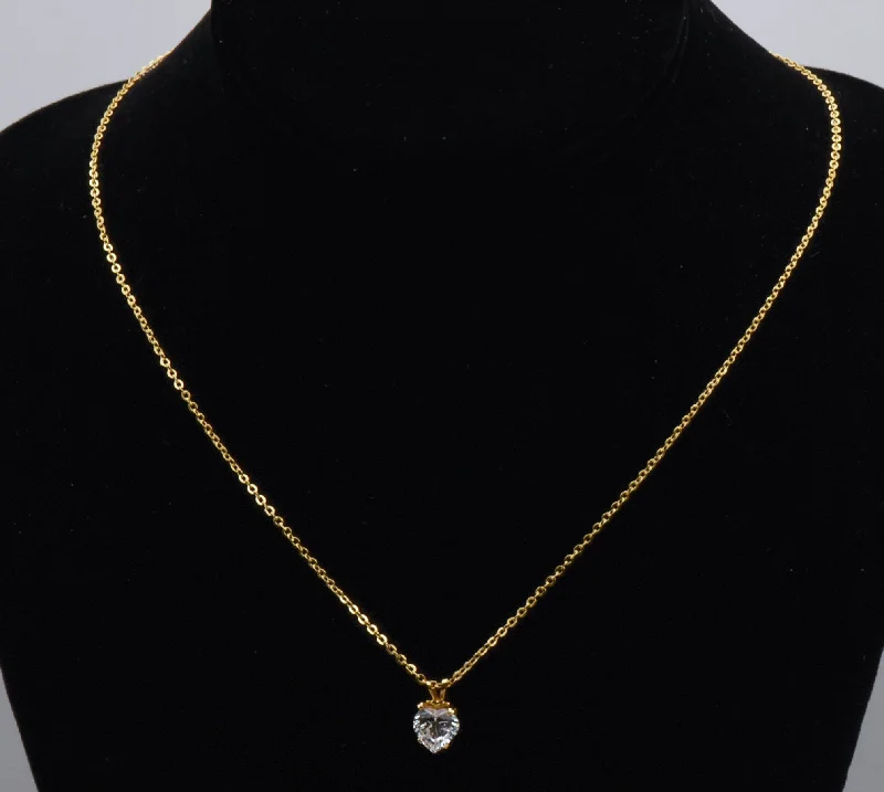 charm pendant necklaces for women -silver chain necklaces for women -Vintage Heart Cut Cubic Zirconia Pendant Gold Tone Chain Necklace - 18"