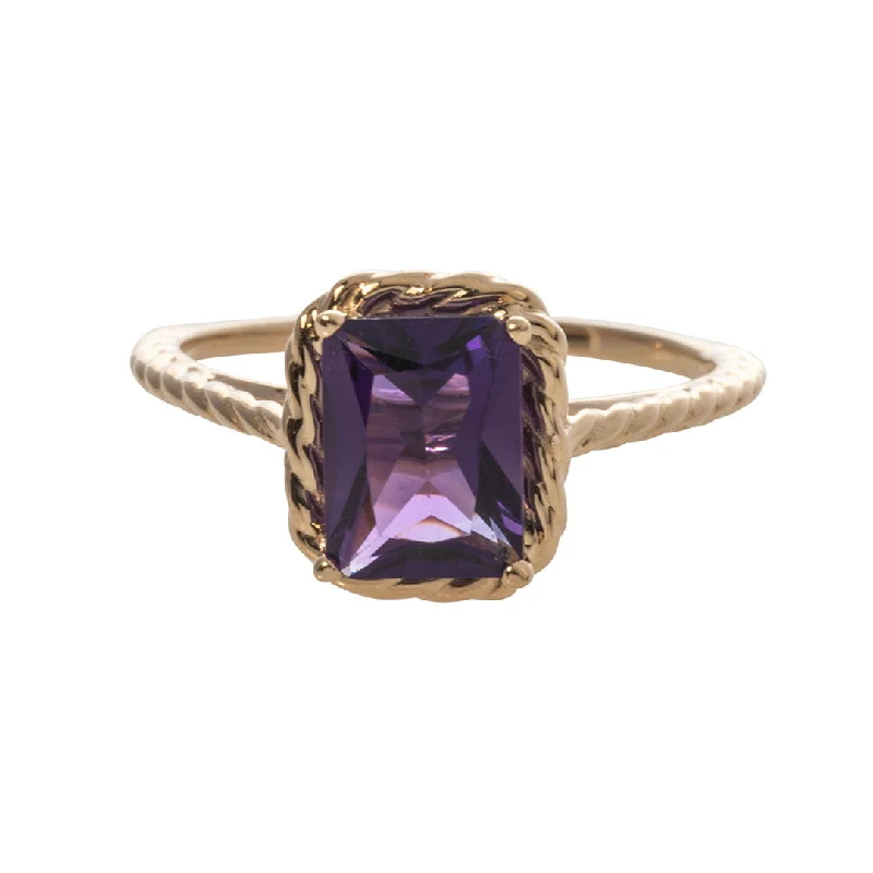 custom rings for women -choker necklaces for women -Emerald-Cut Amethyst 14K Yellow Gold Rope Ring