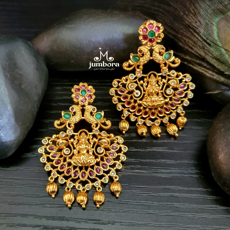 unique earrings for women -adjustable necklaces for women -Lakshmi Kemp Earrings in Temple Jewelry