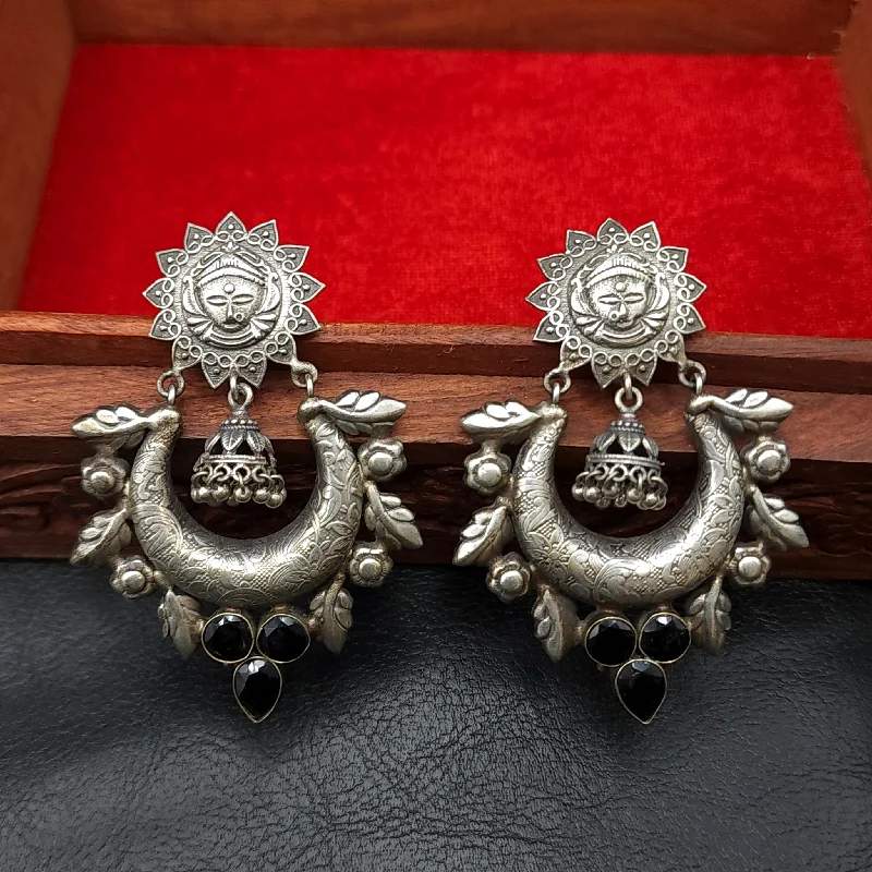 crystal earrings for women -bridal necklaces for women -Goddess Durga Oxidized German Silver Earring