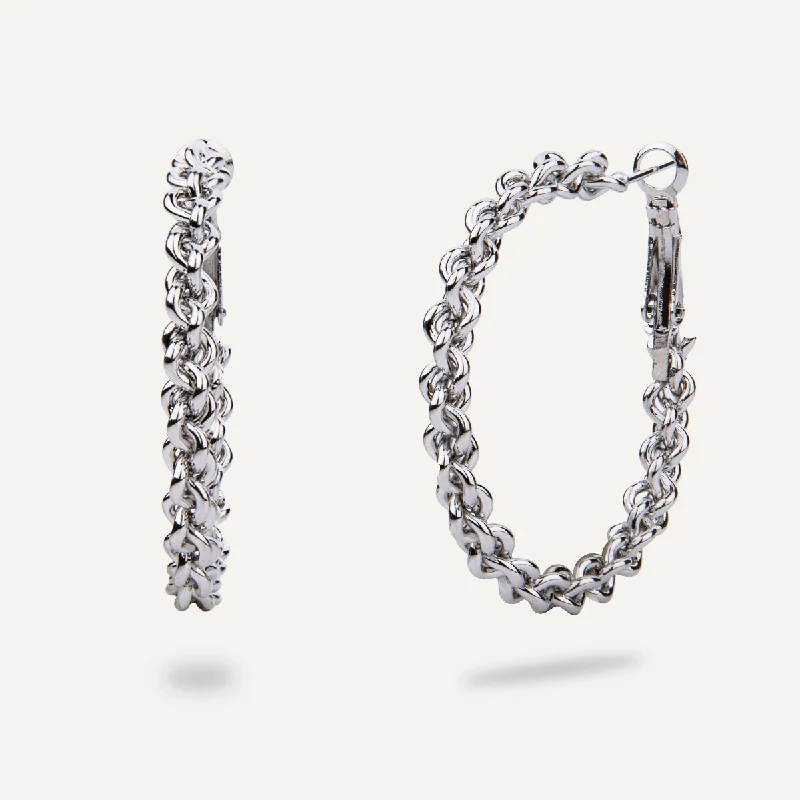 statement earrings for women -elegant necklaces for women -Alesha Chain Link Hoop Earrings In Silver-Tone