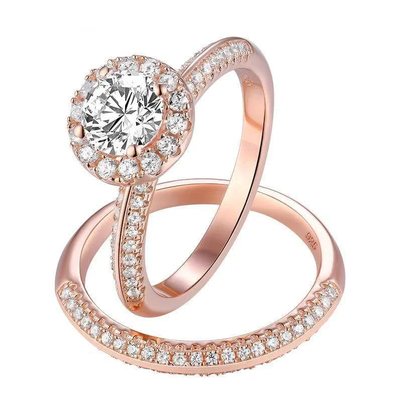 personalized engagement rings -diamond necklaces for women -Rose Gold Round Diamond Bridal Ring Set