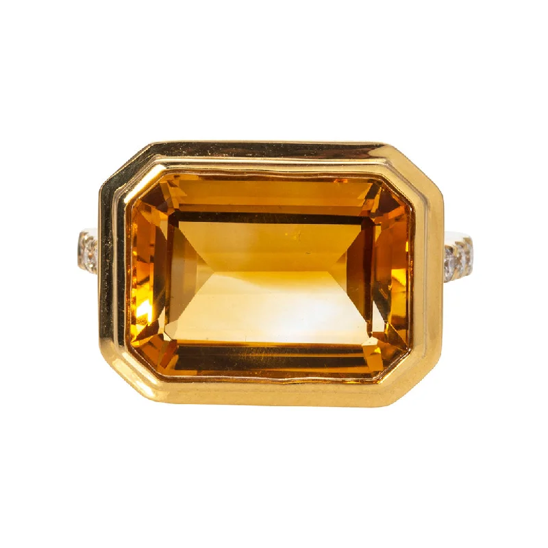 fashion-forward rings for women -minimalist necklaces for women -Emerald Cut Citrine & Pavé Diamond 18K Gold Ring