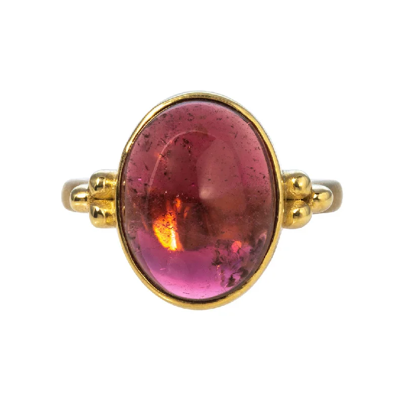 vintage engagement rings for women -classic necklaces for women -Cabochon Pink Tourmaline 14K Yellow Gold Ring