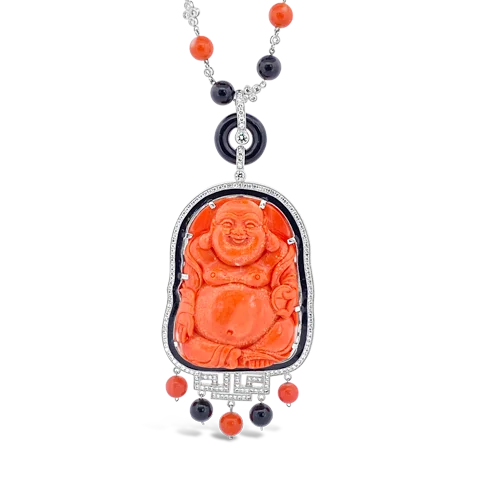 dainty necklaces for women -dainty necklaces for women -Coral & Diamond Buddha Necklace