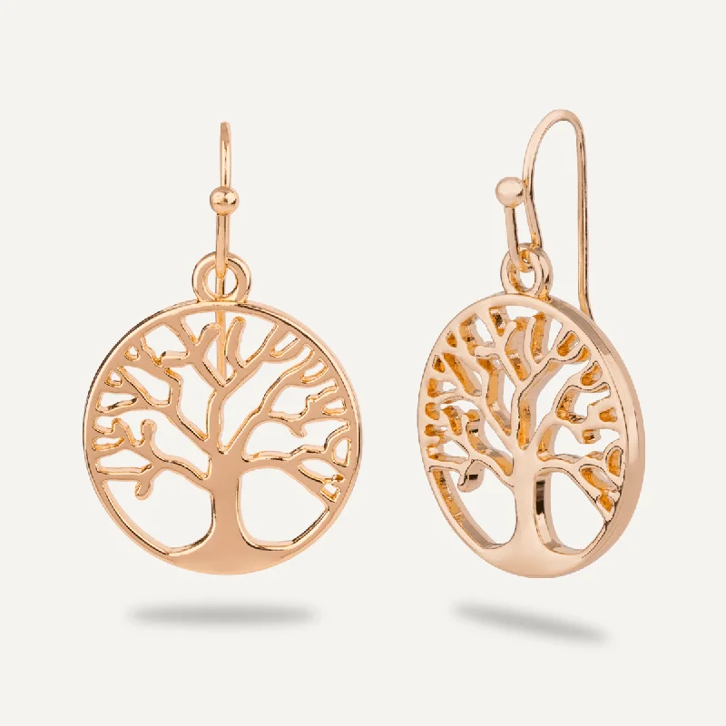 trendy stud earrings for women -vintage necklaces for women -Eternal Tree of Life Hoop Earrings In Gold-Tone