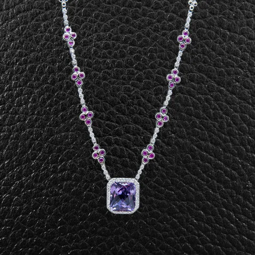 vintage style necklaces for women -handcrafted necklaces for women -Amethyst, Pink Sapphire & Diamond Necklace