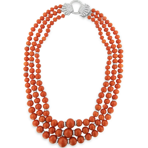 fashion necklaces for women -fashion necklaces for women -Coral & Diamond Three Strand Necklace