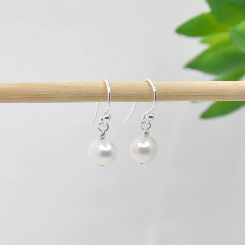 modern earrings for women -geometric necklaces for women -White Freshwater Pearl Drop Earrings