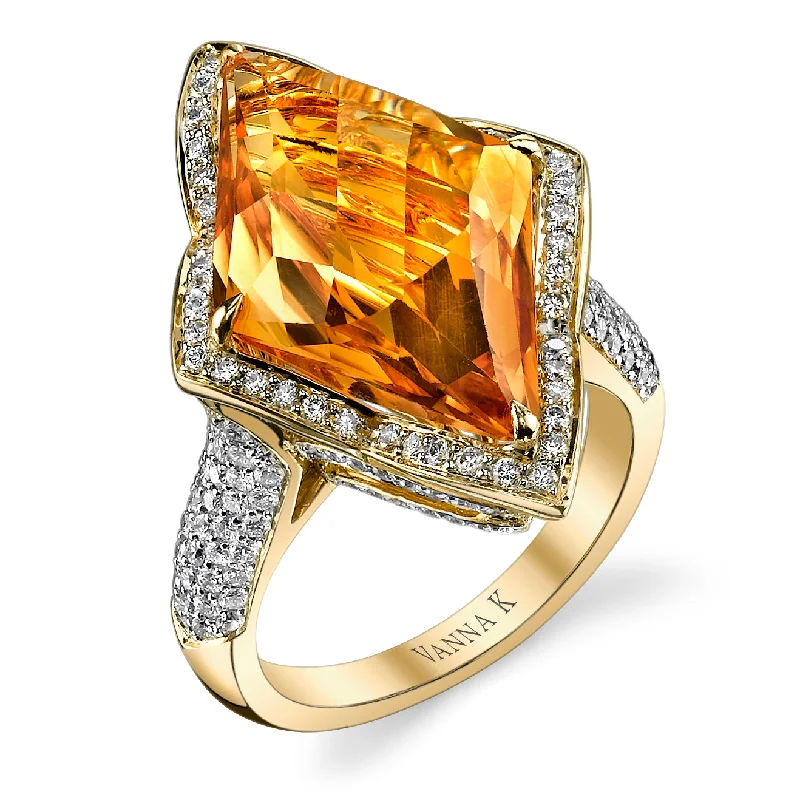 women’s birthstone rings -geometric necklaces for women -18K YELLOW GOLD FASHION DIAMOND AND CITRINE RING