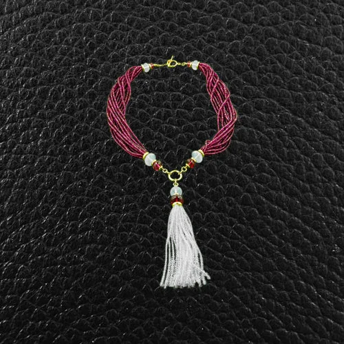 pearl pendant necklaces for women -symbolic necklaces for women -Rubellite & Moonstone Bead Necklace with Tassel