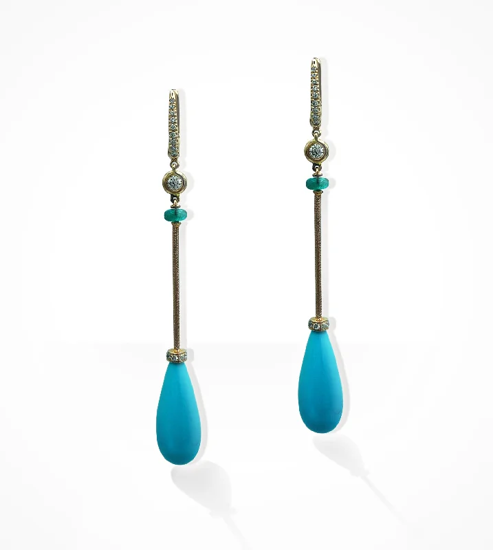 hoop earrings for evening wear -stunning statement necklaces for women -ER00539 18KPG emerald, turquoise & diamond drop earrings