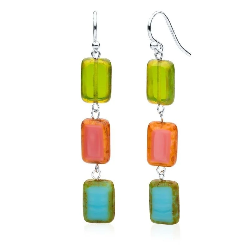 unique earrings for women -adjustable necklaces for women -South Beach Mix Glass Rectangle Beaded Drop Earrings