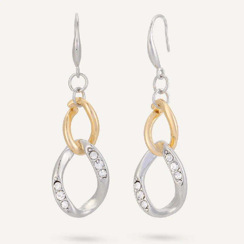 trendy dangling earrings -women’s engagement necklaces -Party Crystal Hook Earrings In Gold & Silver-Tone