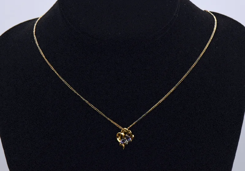 sophisticated necklaces for women -hand-crafted gold necklaces for women -Vintage Tanzanite and Diamond Gold Plated Sterling Silver Pendant Necklace - 18"