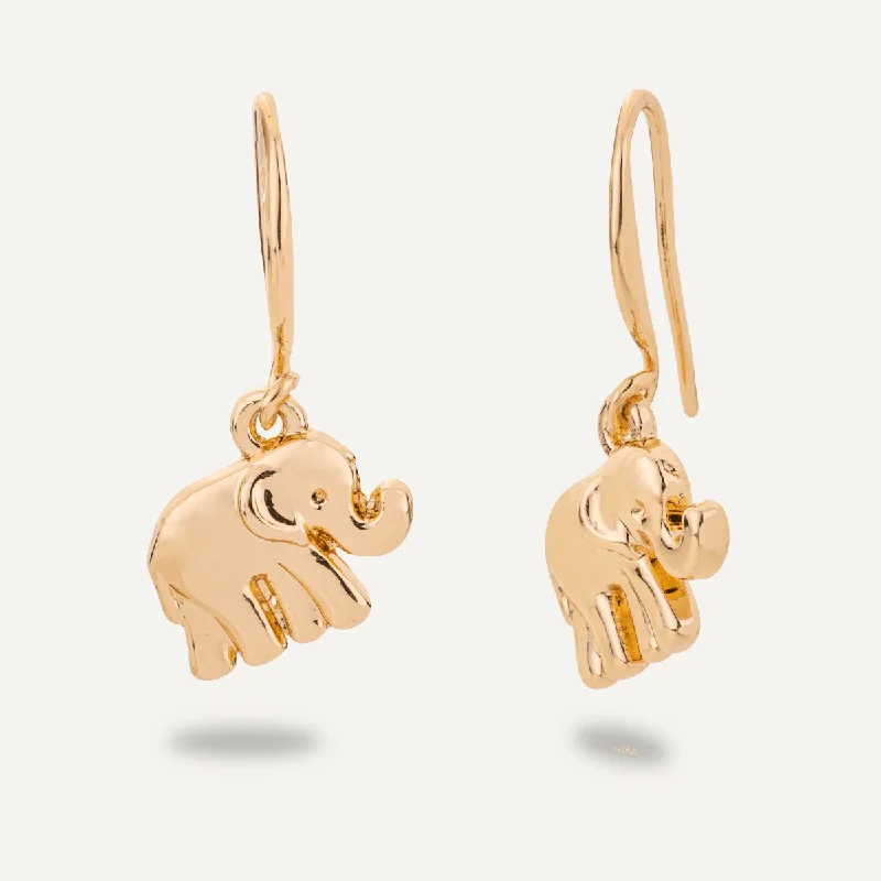 simple stud earrings for women -gold chain necklaces for women -Emily Elephant Hook Earrings In Gold-Tone