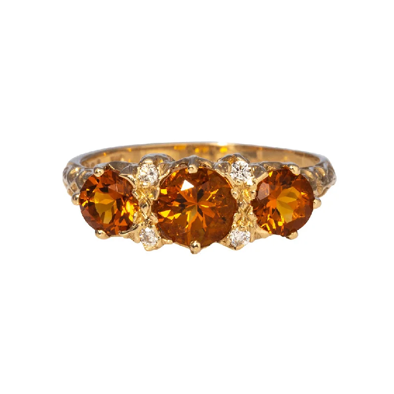 gemstone rings for women -statement necklaces for women -Three-Stone Round Citrine & Diamond 14K Yellow Gold Ring