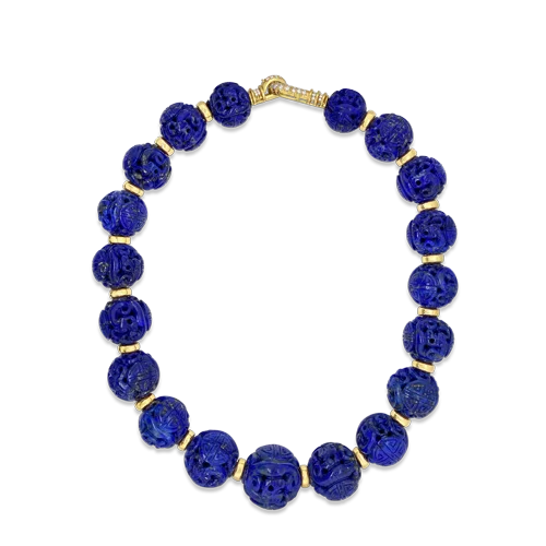 crystal charm necklaces for women -creative design necklaces for women -Carved Lapis Bead Necklace