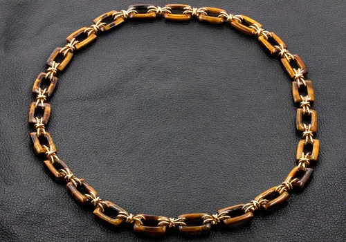 gold chain necklaces for women -gold chain necklaces for women -Tiger's Eye Link Estate Necklace