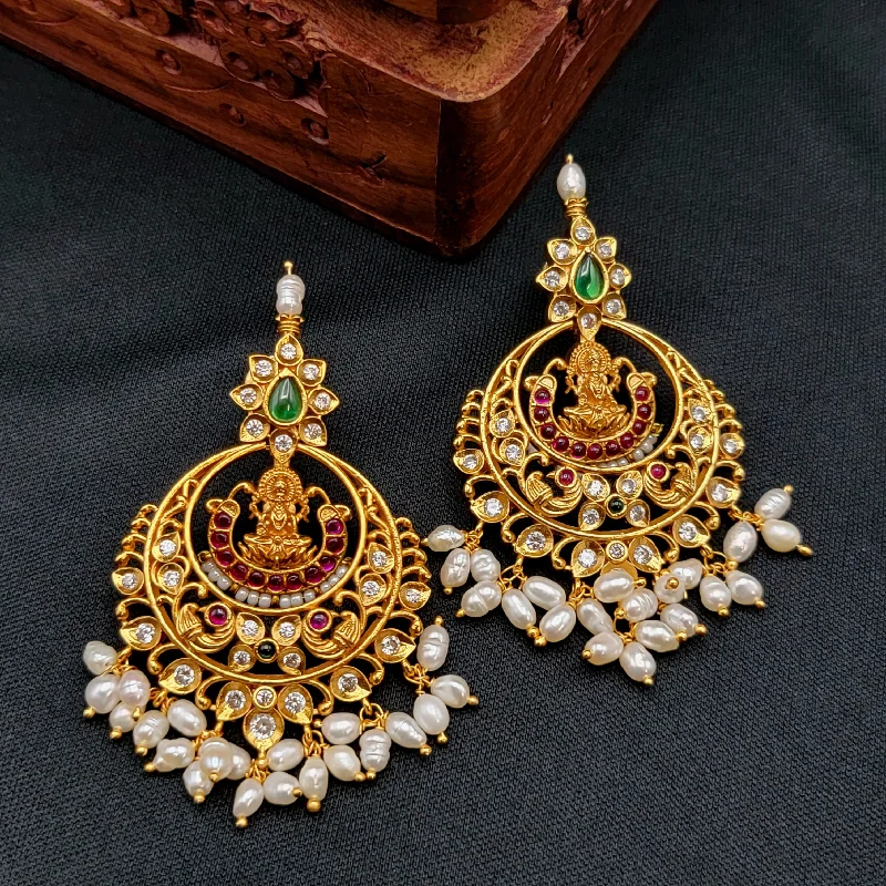 vintage stud earrings -matching necklaces for women -Lakshmi Chaandbali Kemp Earrings with Rice Pearls