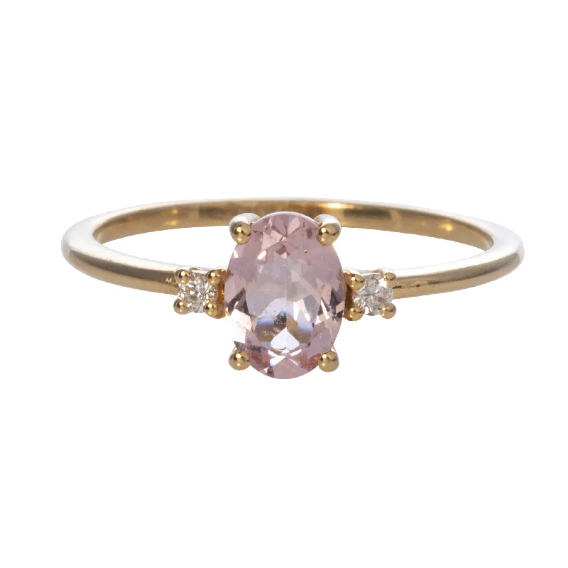 customized rings for women -sapphire necklaces for women -Oval Pink Morganite & Diamond 18K Gold Ring