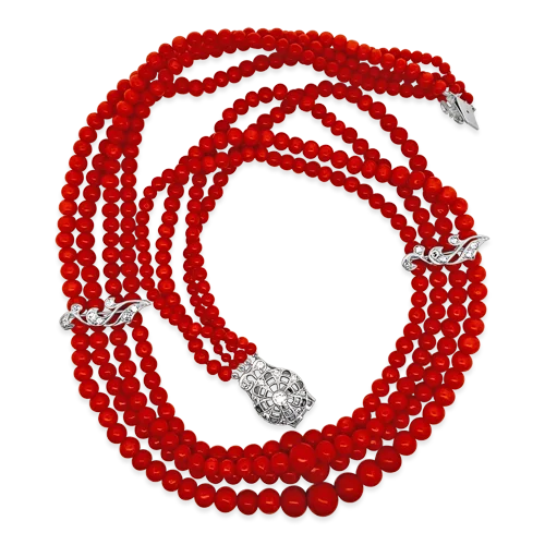 matching necklaces for couples -men’s and women’s matching necklaces -Coral Bead & Diamond Necklace