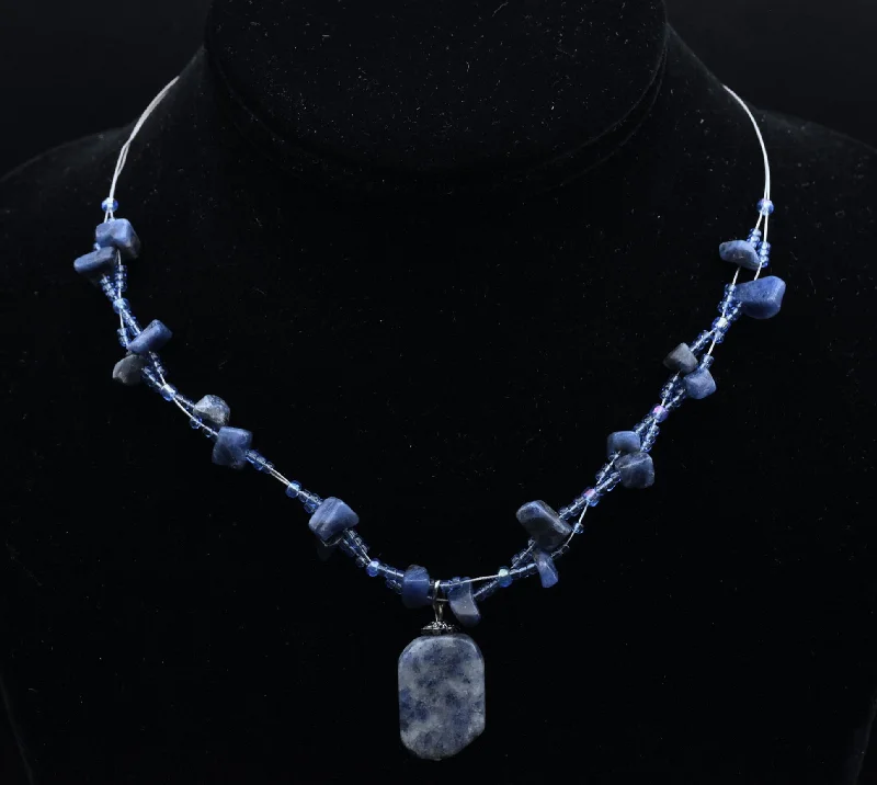 geometric necklaces for women -geometric necklaces for women -Sodalite Chip Bead Necklace - 16"