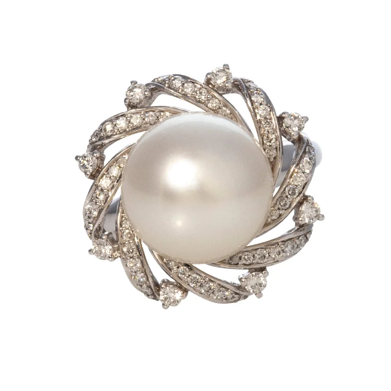 women’s rings -women’s necklaces -South Sea Pearl & Diamond 18K White Gold Ring