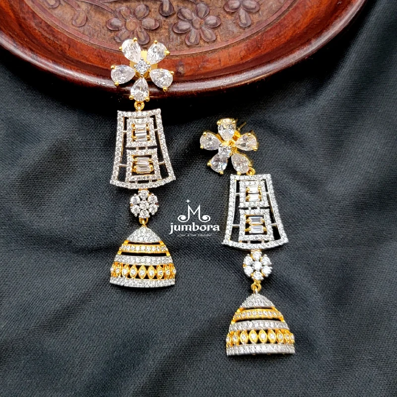 luxury drop earrings -stacked necklaces for women -Floral White AD Zircon (CZ) Long Earring