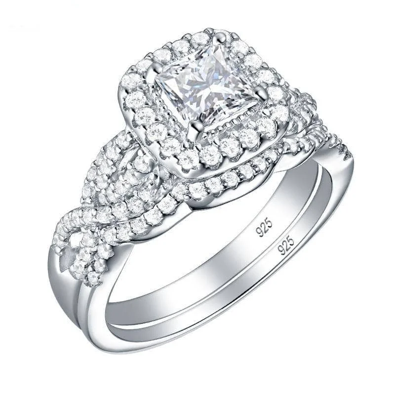 emerald cut engagement rings for women -simple necklaces for women -2Pcs Princess Cut White Created Diamond Ring Set