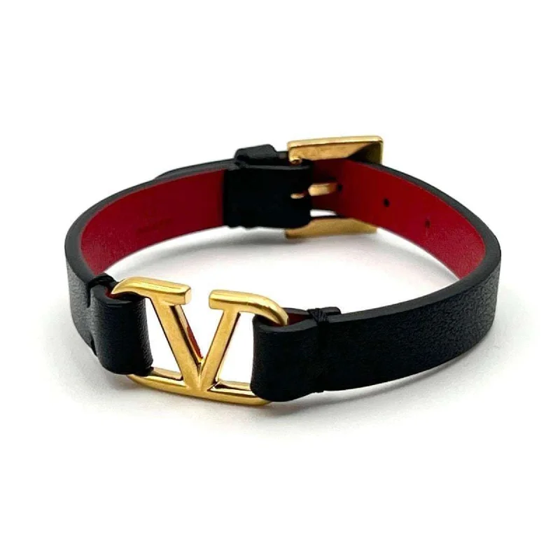 elegant women’s bangles with crystals -contemporary necklaces for women -Valentino Leather Metal Charm Bracelet (Pre-Owned)