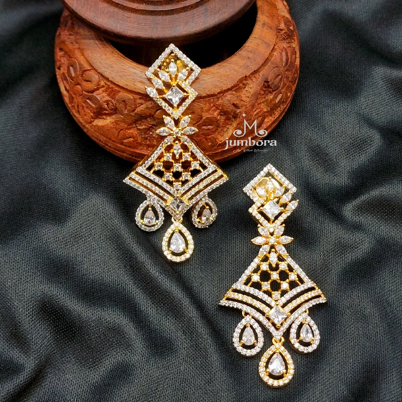 trendy ear climbers for women -sparkling crystal necklaces for women -Contemporary White AD Zircon Jhumka Earring